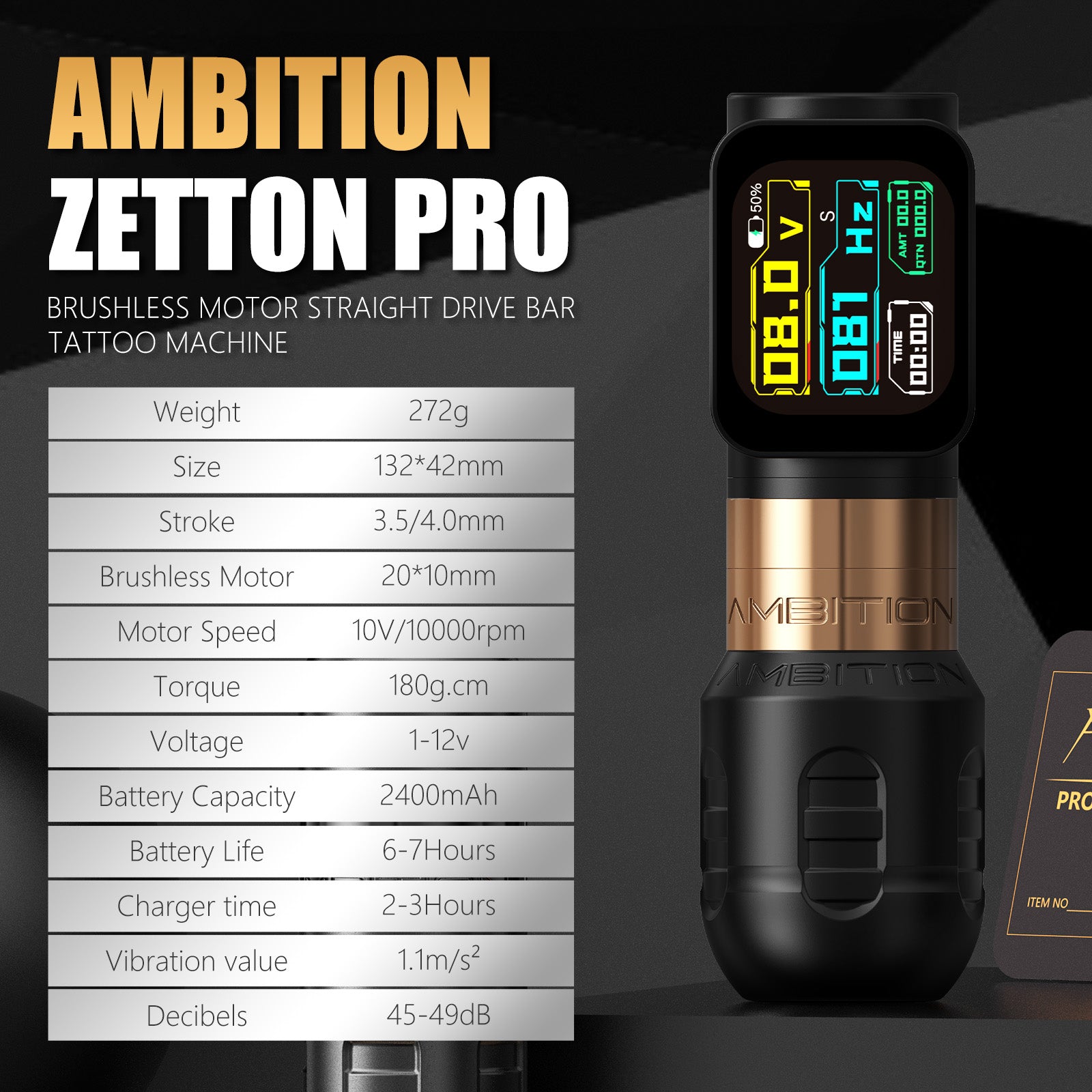 Ambition Zetton Wireless Tattoo Machine Straight Direct Drive System