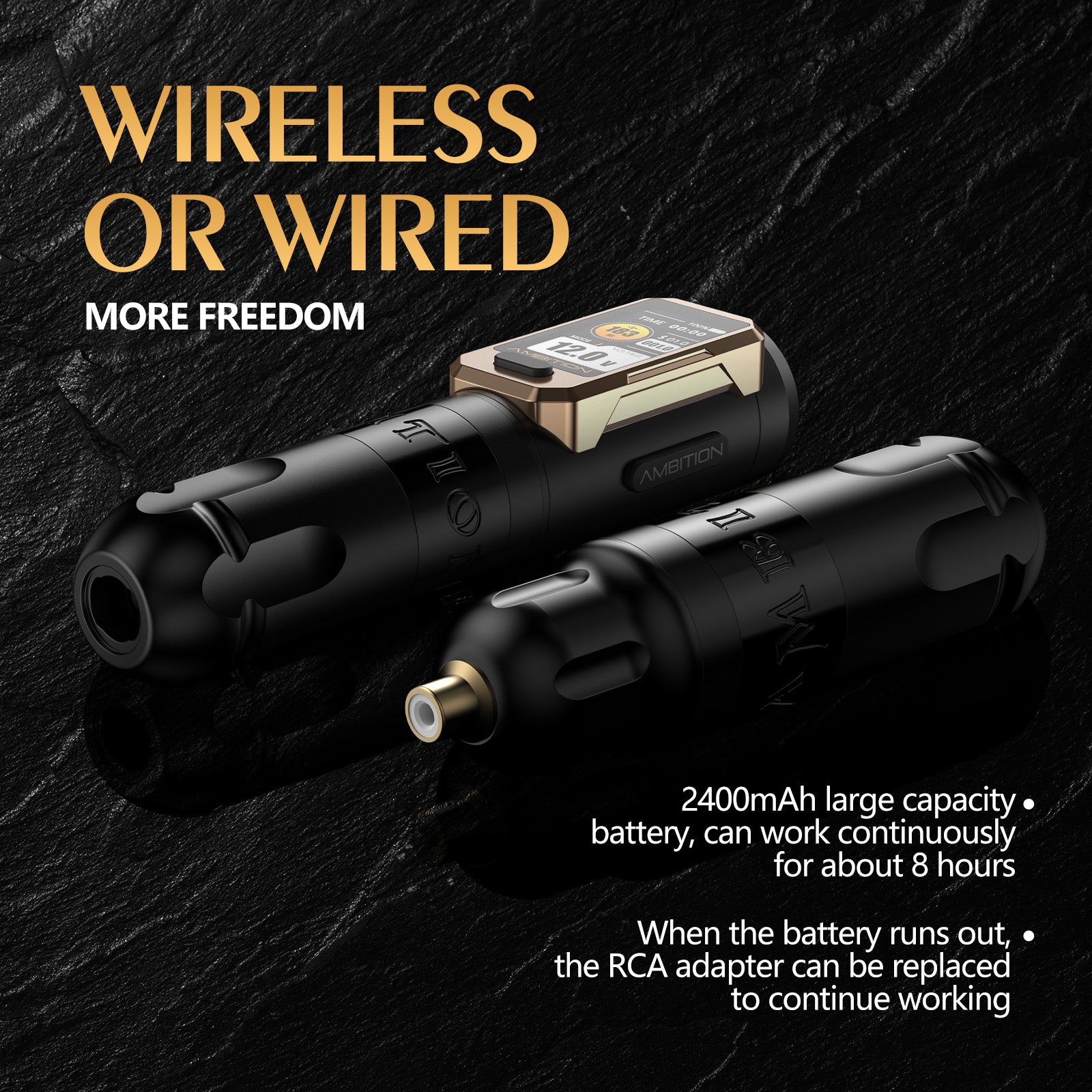 Ambition Vibe Ultra Wireless Tattoo Machine Complete Kit with Cartridges & Tattoo Supplies | 2.5/3.5/4.5mm Stroke