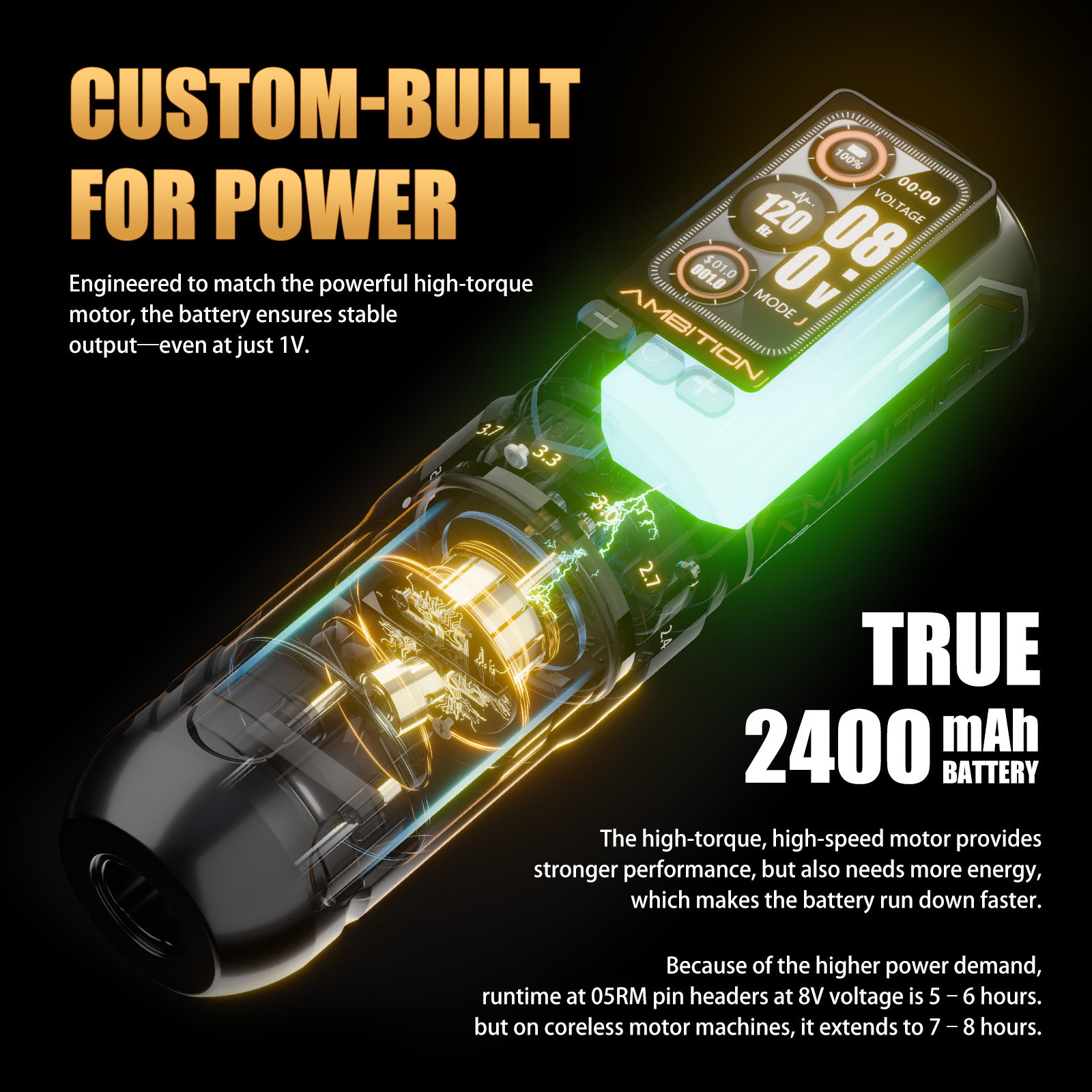 Ambition Ninja Max 280 Wireless Tattoo Machine Kit with 80pcs Tattoo Cartridges