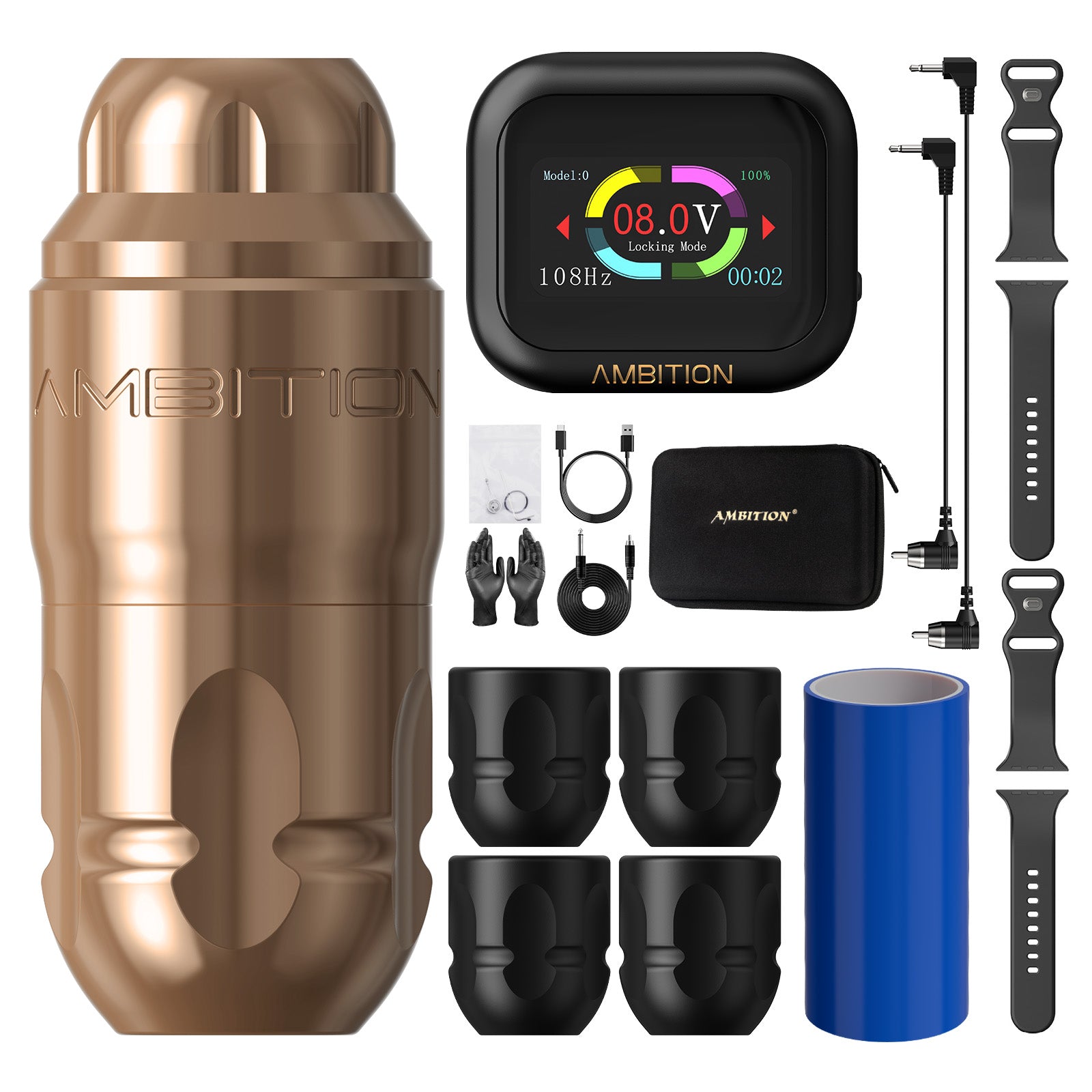 Ambition Lutin Straight Rod Rotaty Tattoo Machine + S1 Plus Touch Screen Watch Power Supply