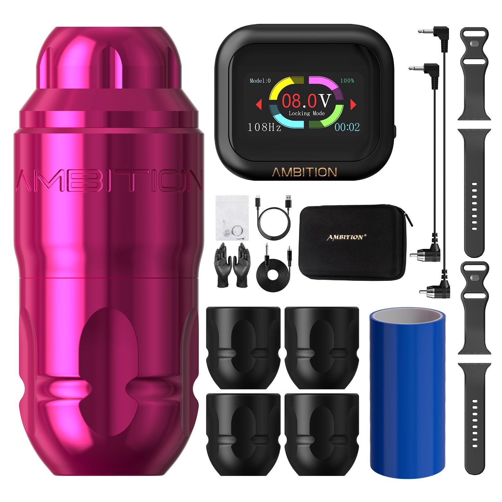 Ambition Lutin Straight Rod Rotaty Tattoo Machine + S1 Plus Touch Screen Watch Power Supply