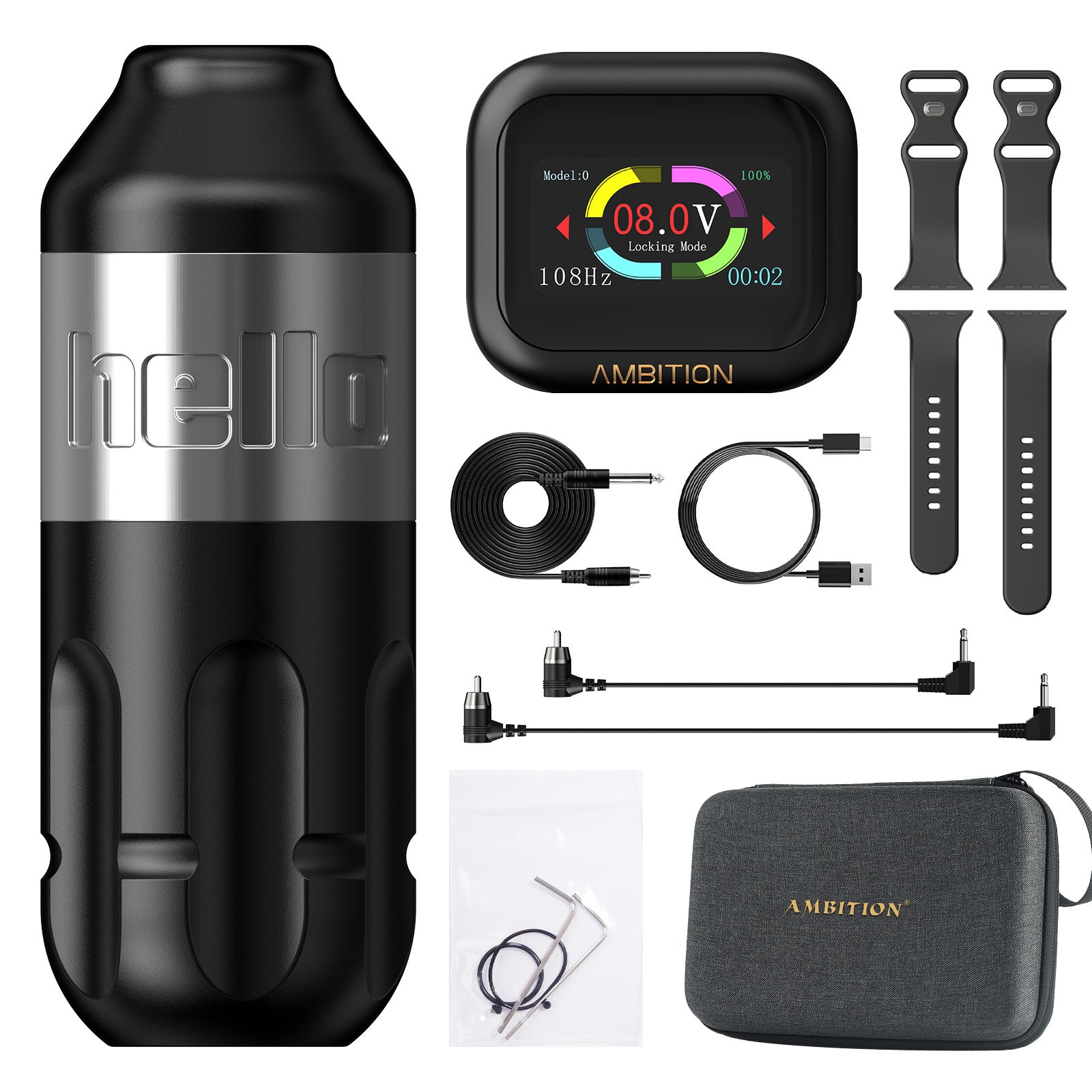 Ambition Rotary Tattoo Machine + S1 Plus Touch Screen Watch Power Supply