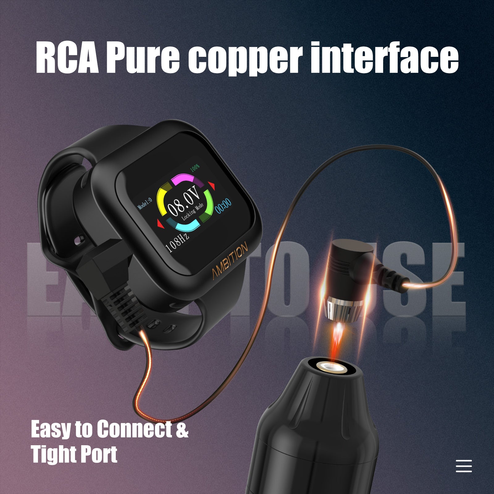 Ambition Rotary Wireless Tattoo Machine + RCA Watch-Style Power Supply