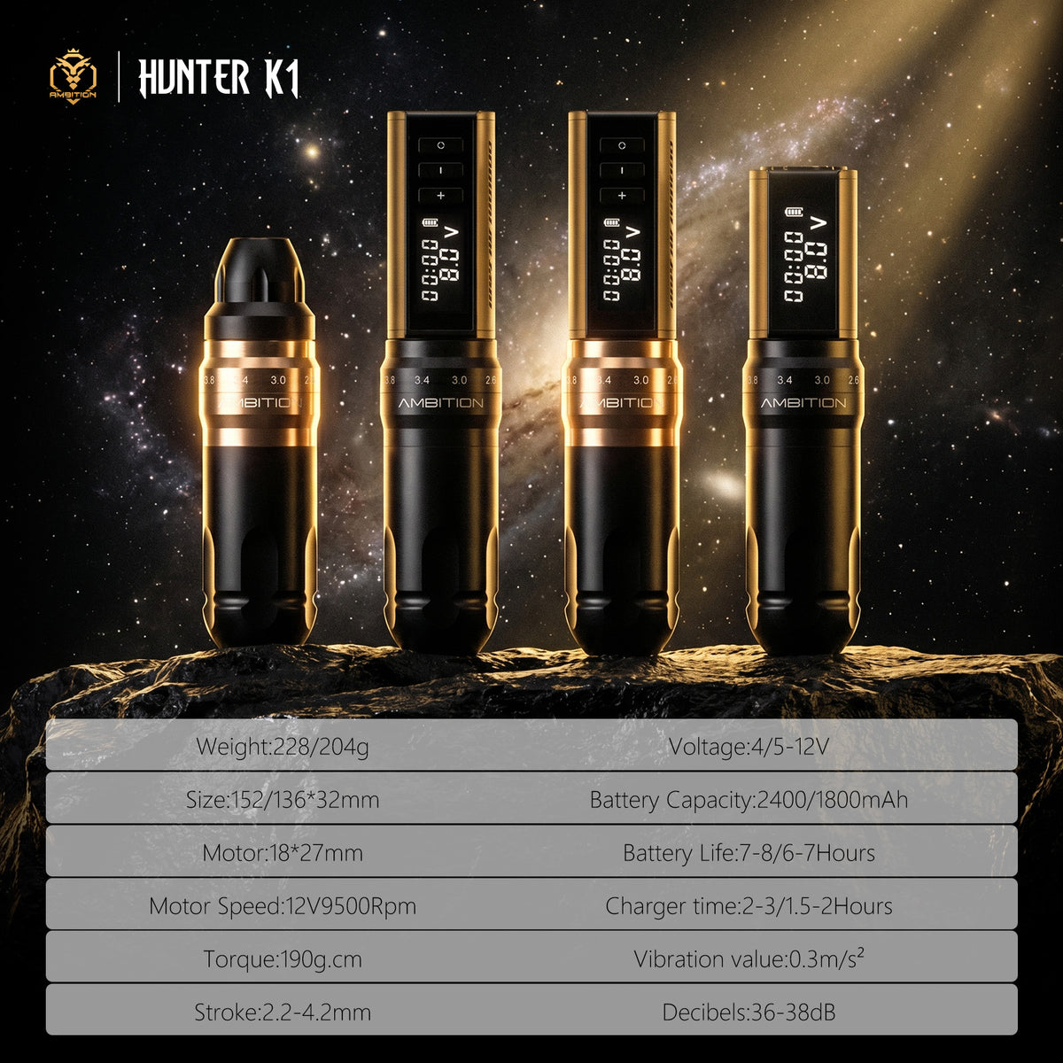 Ambition K1 Hunter Beginner Tattoo Kit – Complete Wireless Tattoo Machine Set