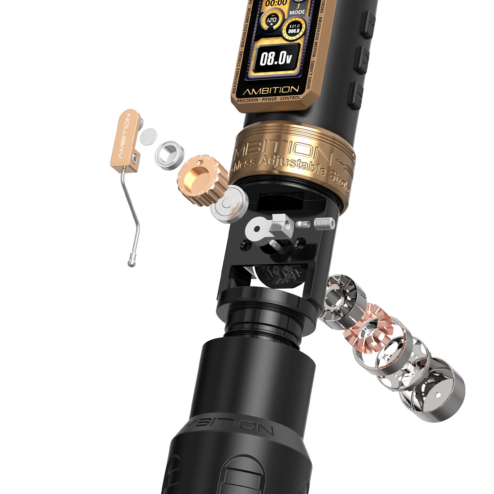 Ambition Epoch Max Professional Wireless Tattoo Machine — 1.0-5.0mm Adjustable Stroke | Brushless Motor