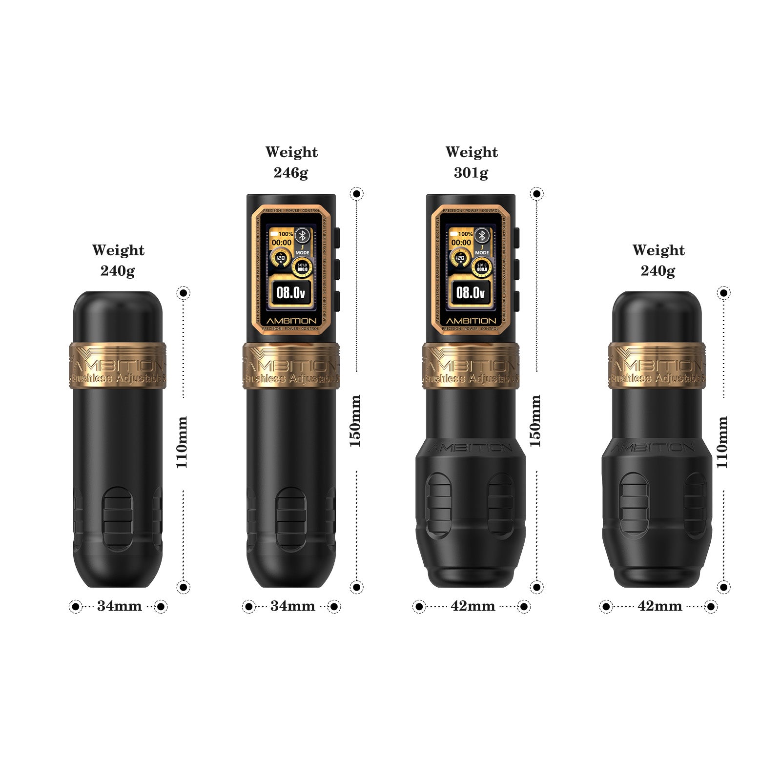 Ambition Epoch Max Professional Wireless Tattoo Machine — 1.0-5.0mm Adjustable Stroke | Brushless Motor