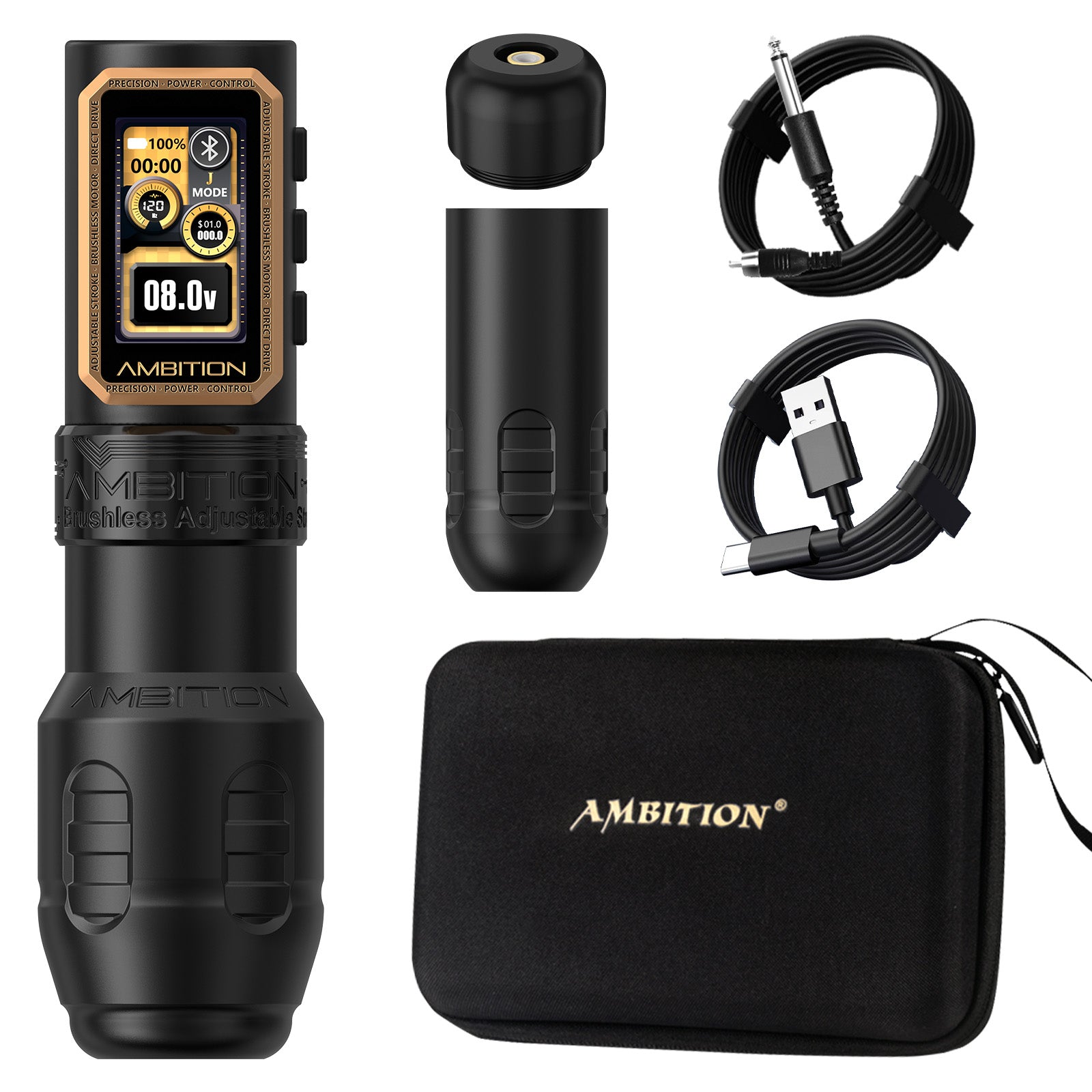 Ambition Epoch Max Professional Wireless Tattoo Machine — 1.0-5.0mm Adjustable Stroke | Brushless Motor
