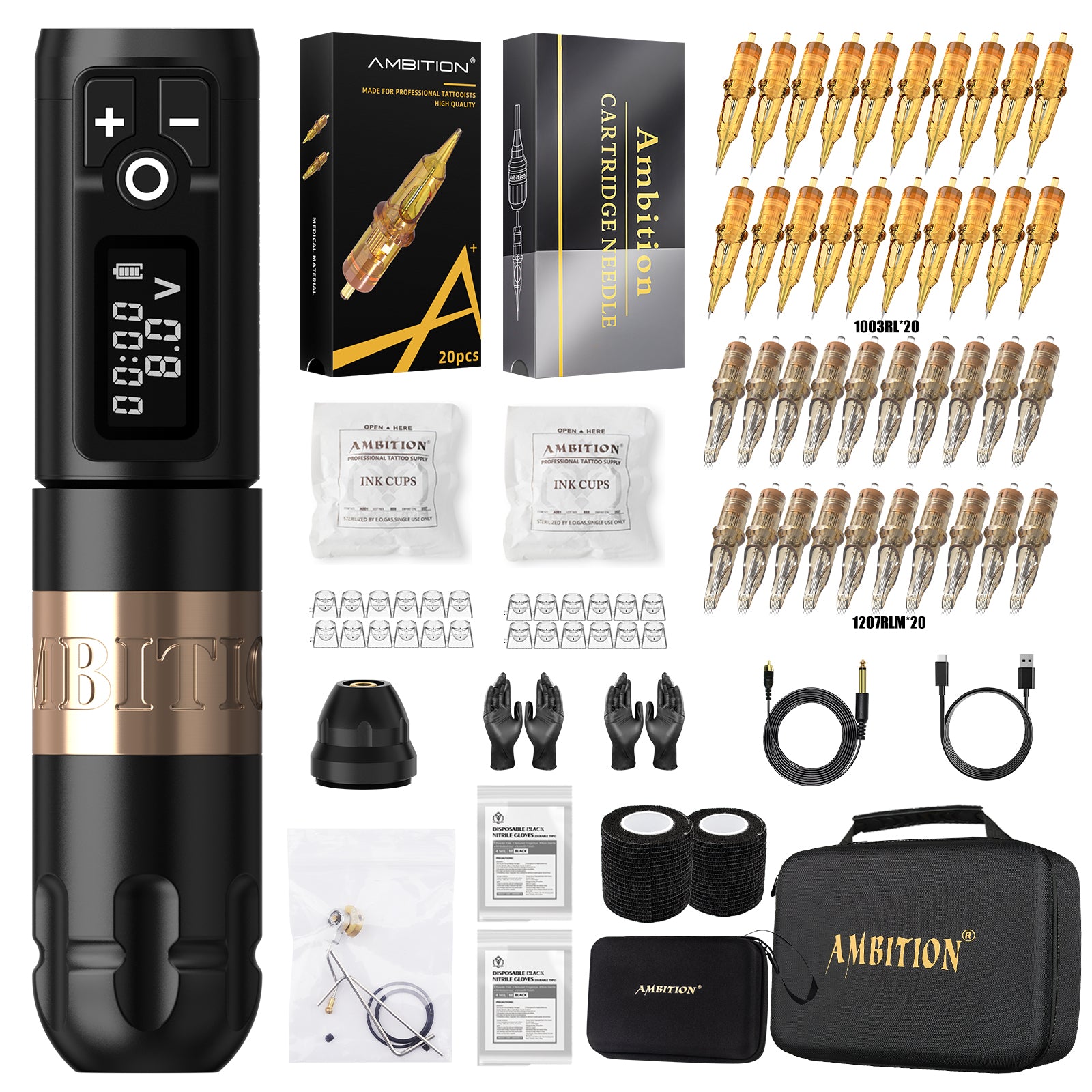 Ambition Soldier Wireless Tattoo Kit 40pcs Mixed Cartridges