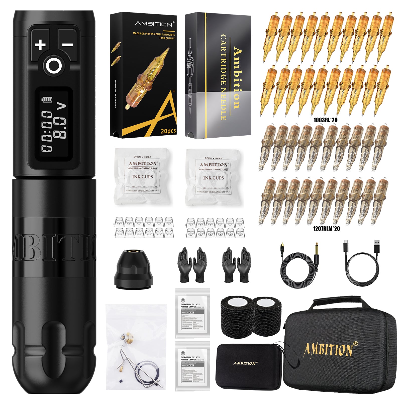 Ambition Soldier Wireless Tattoo Kit 40pcs Mixed Cartridges