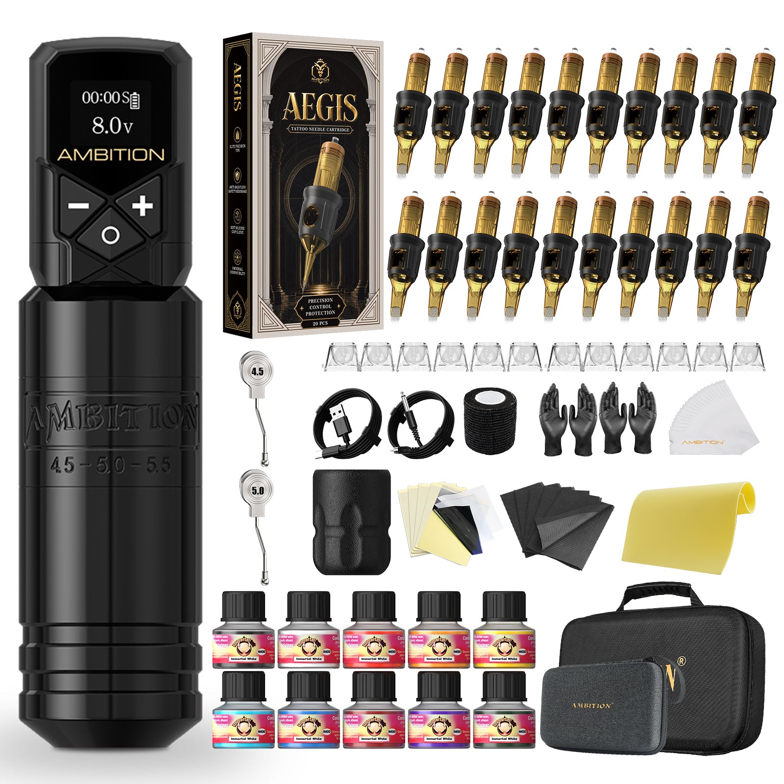 Ambition Torped 36 Powerful Brushless Motor Rotary Tattoo Pen Kit With 20pcs Cartridges