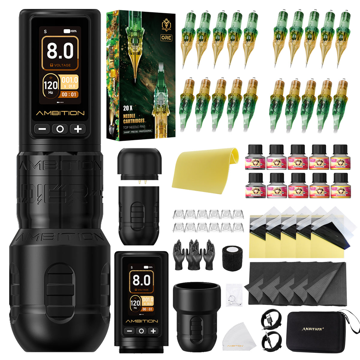 Ambition Soldier 270 Wireless Tattoo Machine Kit with ORE Cartridges