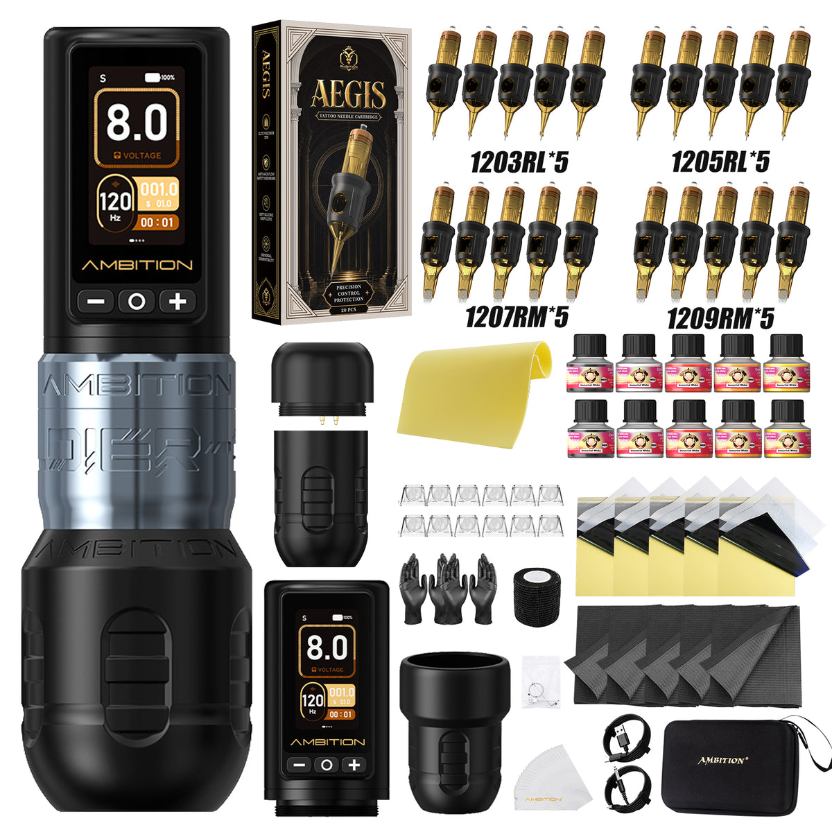 Ambition Soldier 270 Wireless Tattoo Machine Kit with AEGIS Cartridges