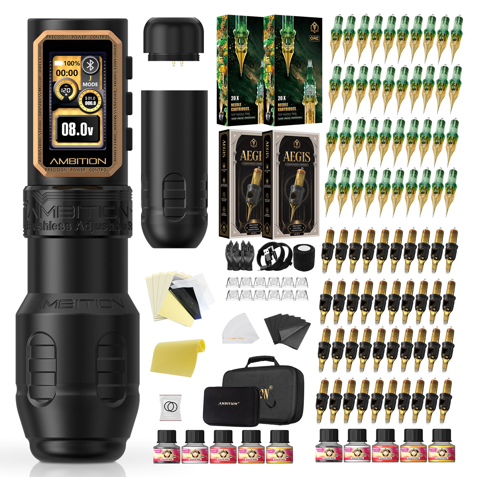 Ambition Epoch Max Wireless Tattoo Machine Kit with 80pcs Tattoo Cartridges