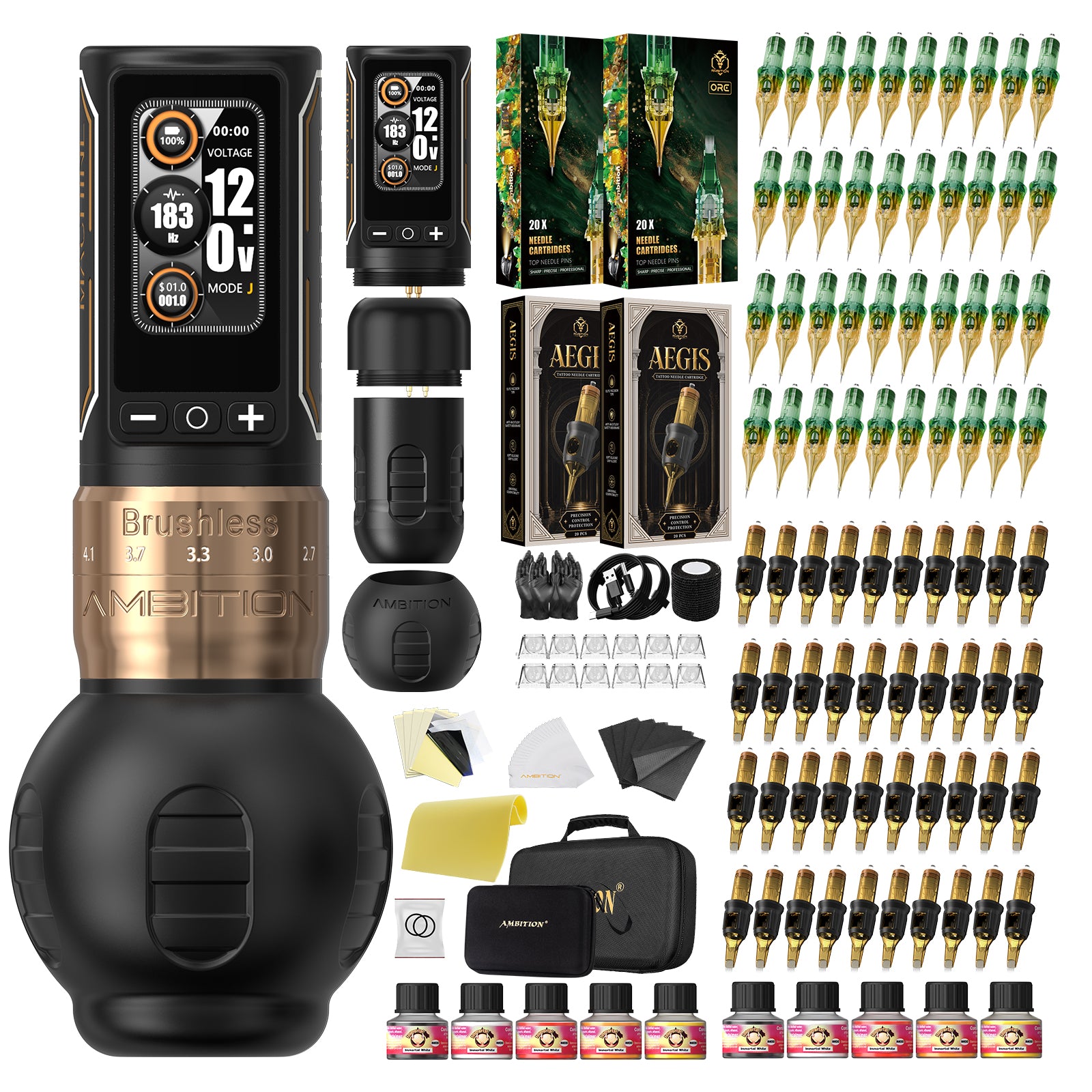Ambition Ninja Max 280 Wireless Tattoo Machine Kit with 80pcs Tattoo Cartridges