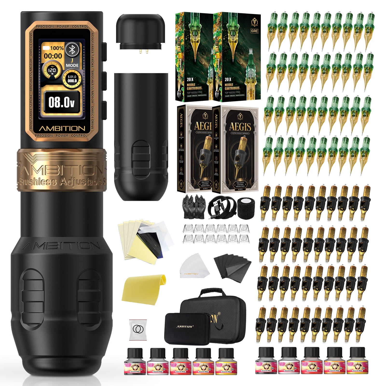 Ambition Epoch Max Wireless Tattoo Machine Kit with 80pcs Tattoo Cartridges