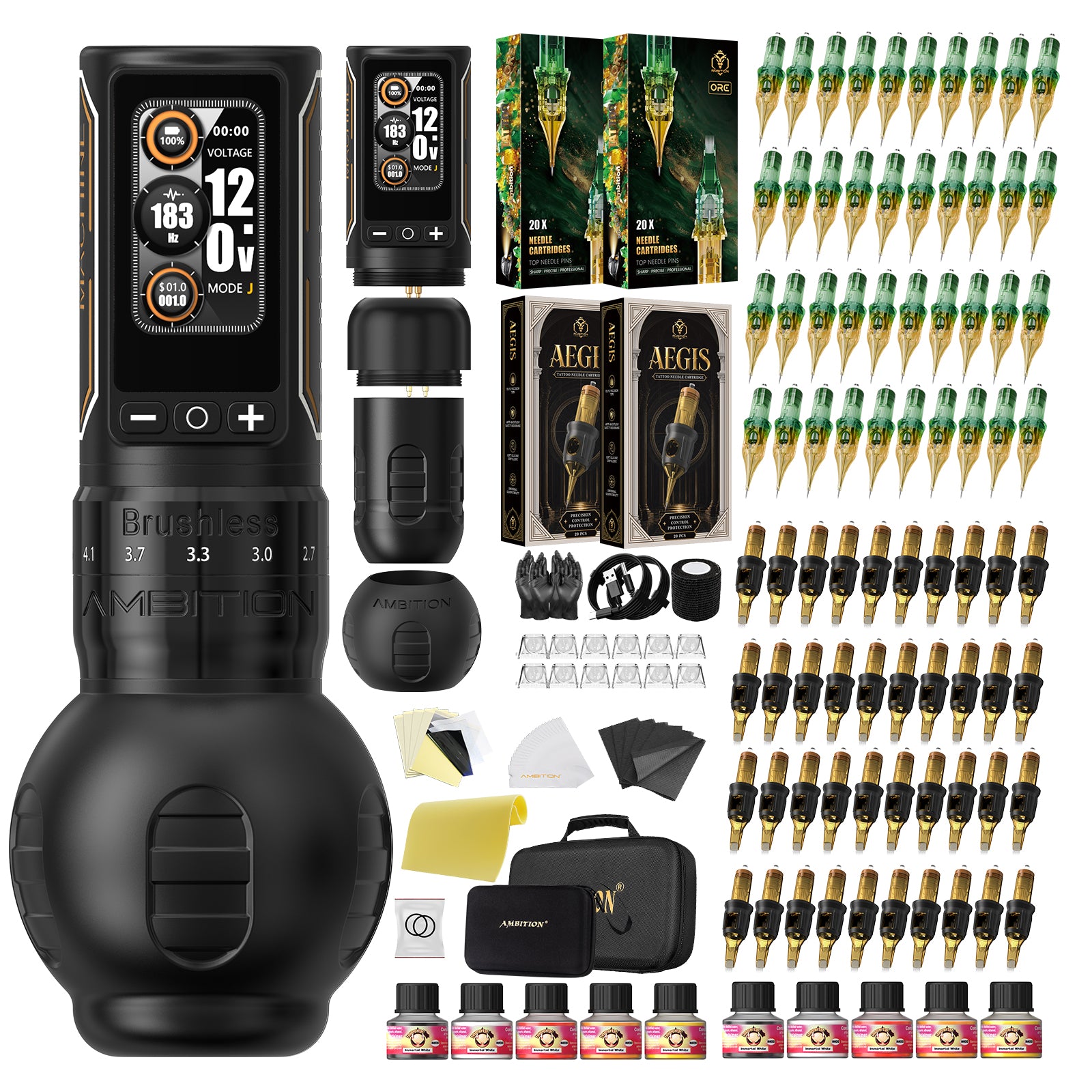 Ambition Ninja Max 280 Wireless Tattoo Machine Kit with 80pcs Tattoo Cartridges