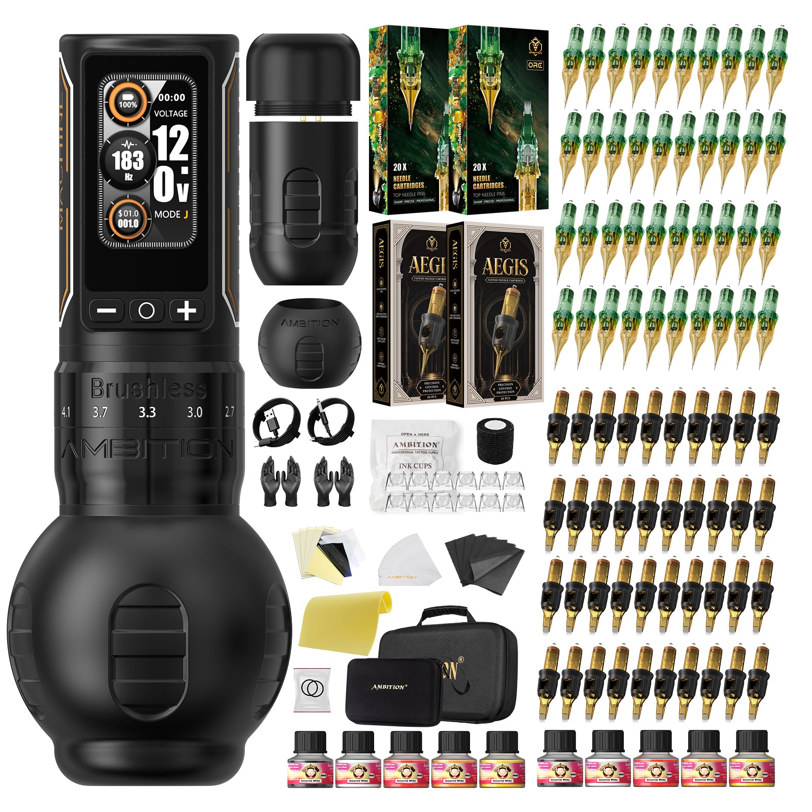 Ambition Ninja Max 280 Wireless Tattoo Machine Kit with 80pcs Tattoo Cartridges