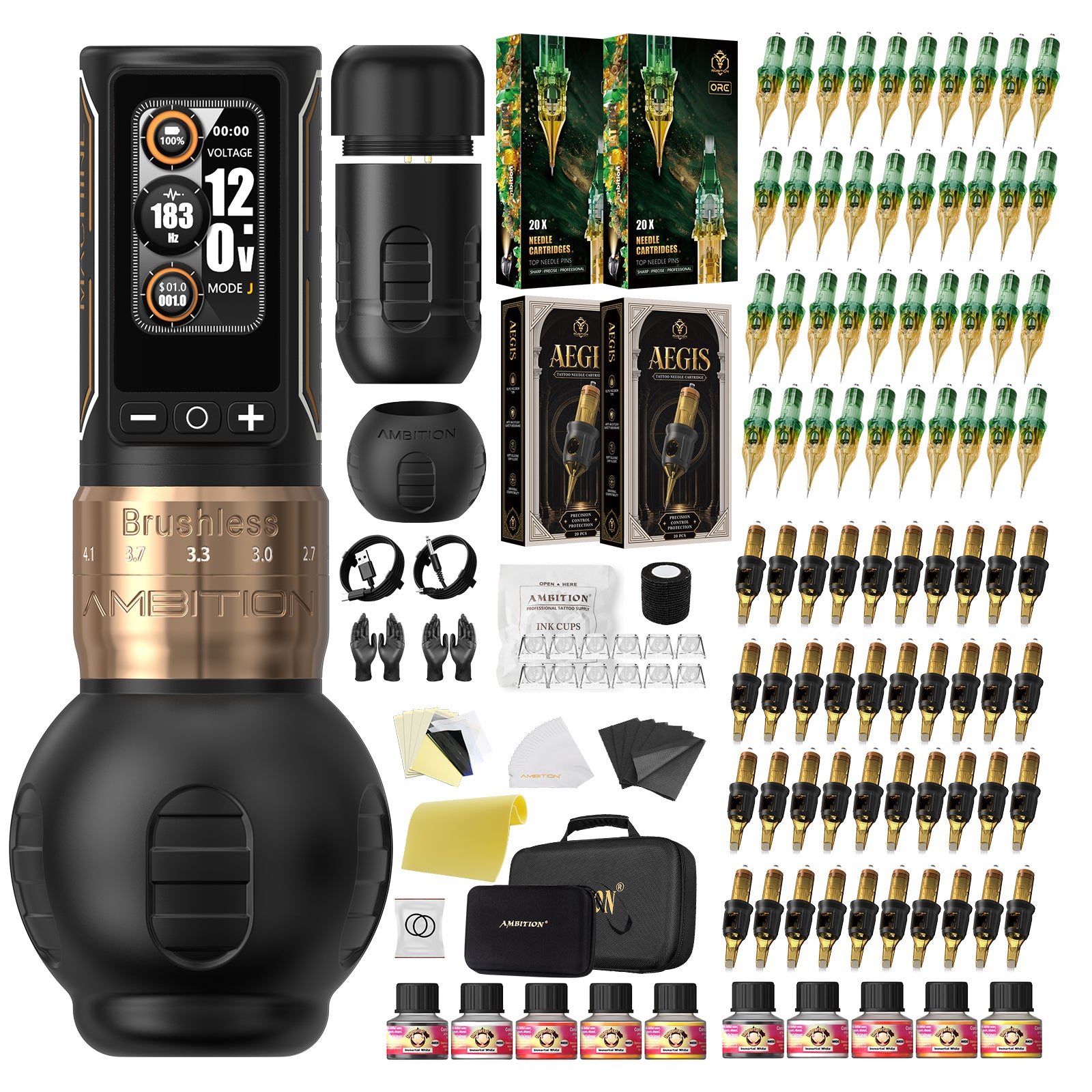 Ambition Ninja Max 280 Wireless Tattoo Machine Kit with 80pcs Tattoo Cartridges