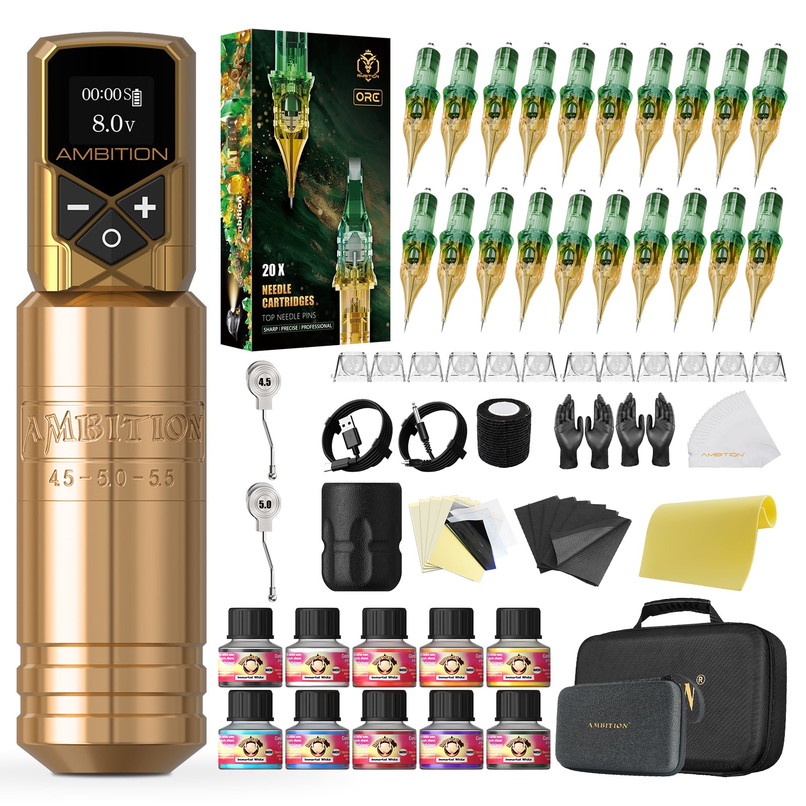 Ambition Torped 36 Powerful Brushless Motor Rotary Tattoo Pen Kit With 20pcs Cartridges