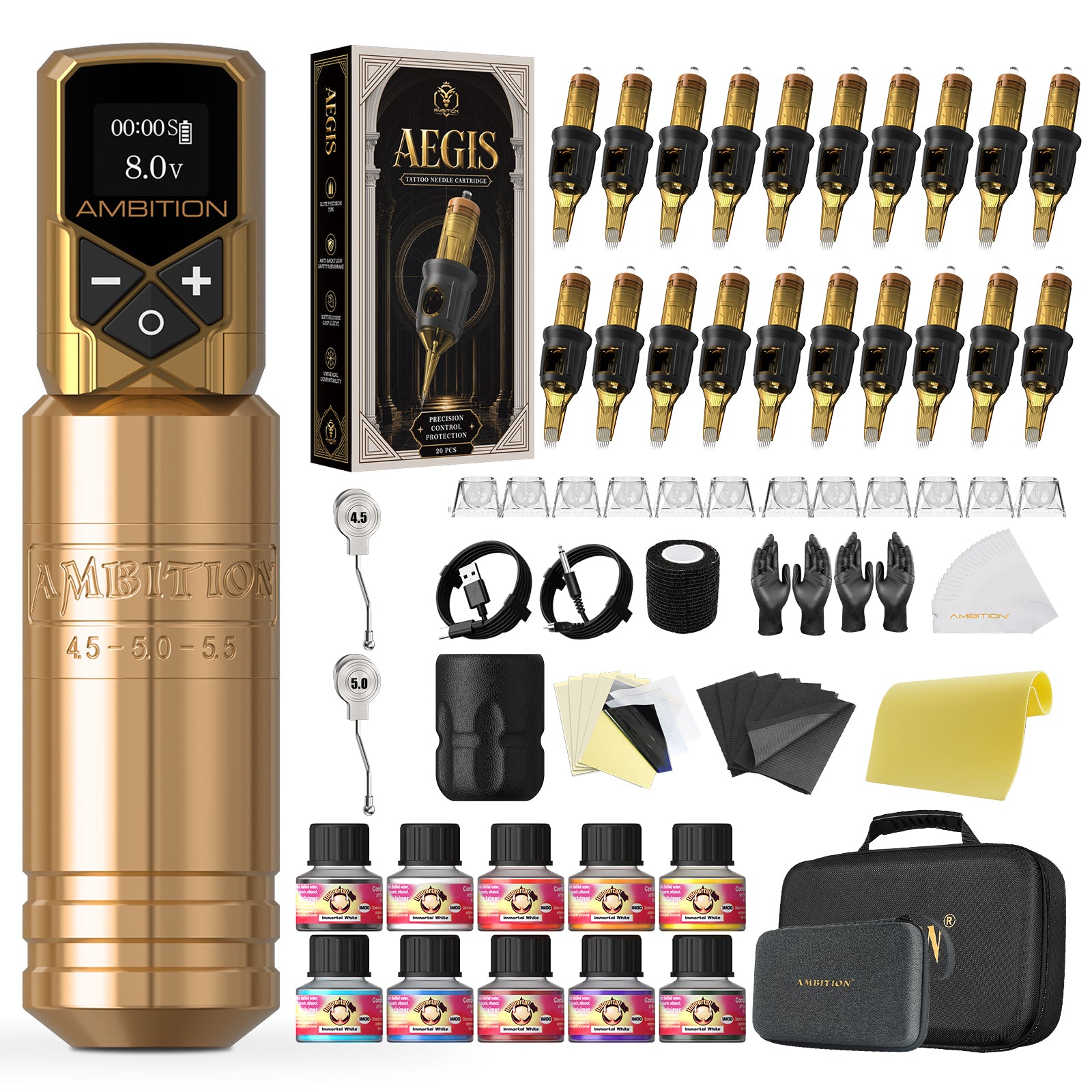 Ambition Torped 36 Powerful Brushless Motor Rotary Tattoo Pen Kit With 20pcs Cartridges
