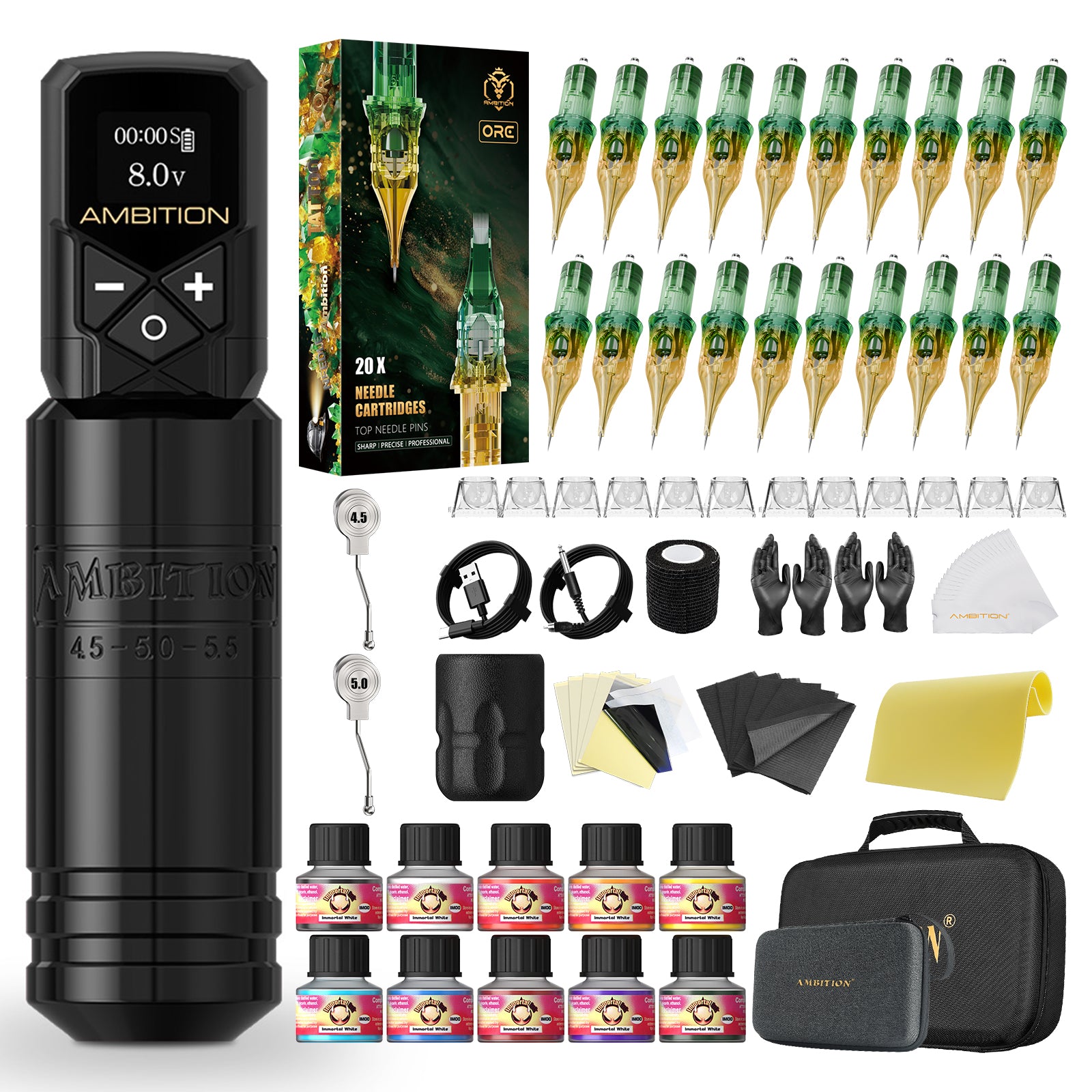 Ambition Torped 36 Powerful Brushless Motor Rotary Tattoo Pen Kit With 20pcs Cartridges