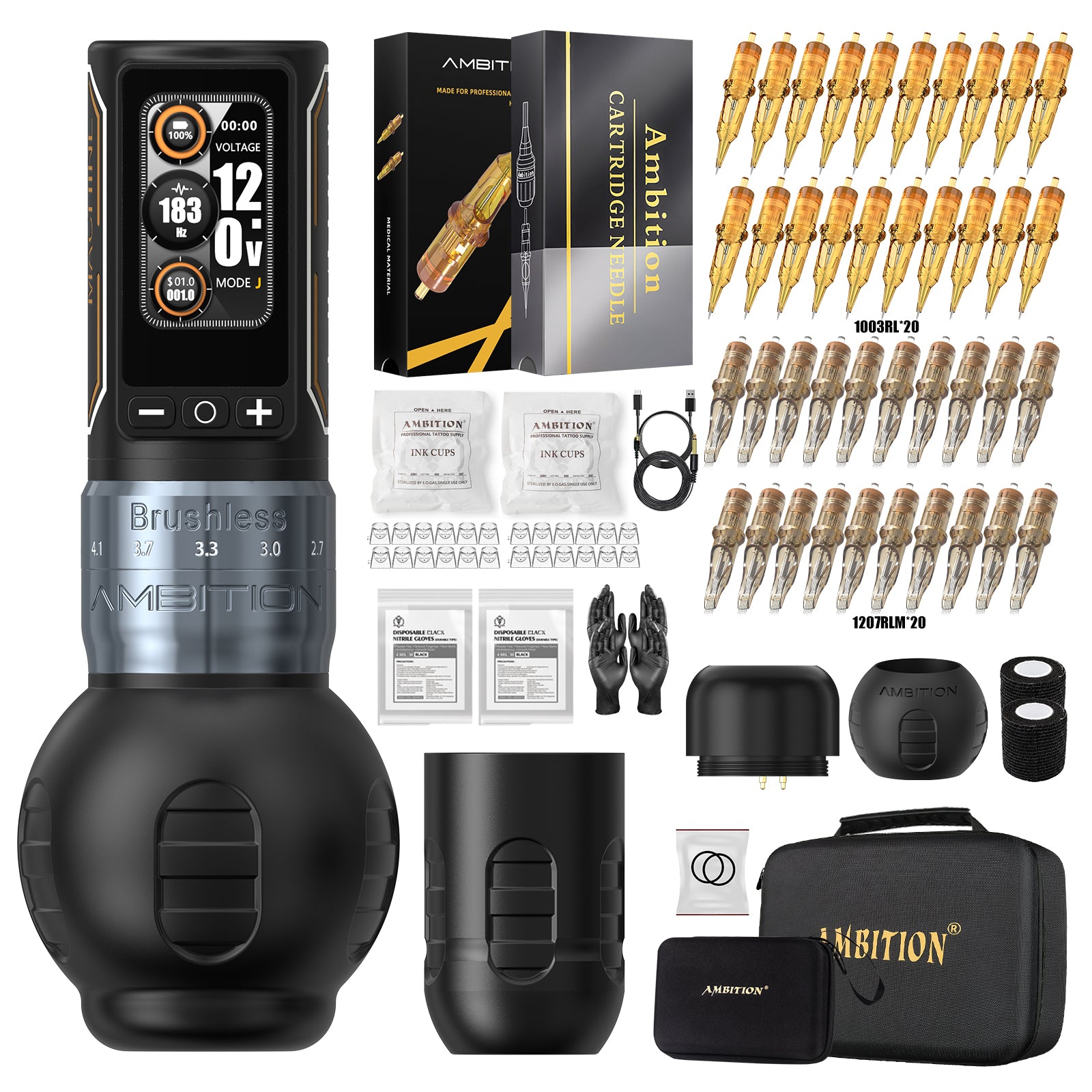 Tattoo Kit | Ambition Ninja Max 280 Wireless Tattoo Kit 40pcs Cartridges
