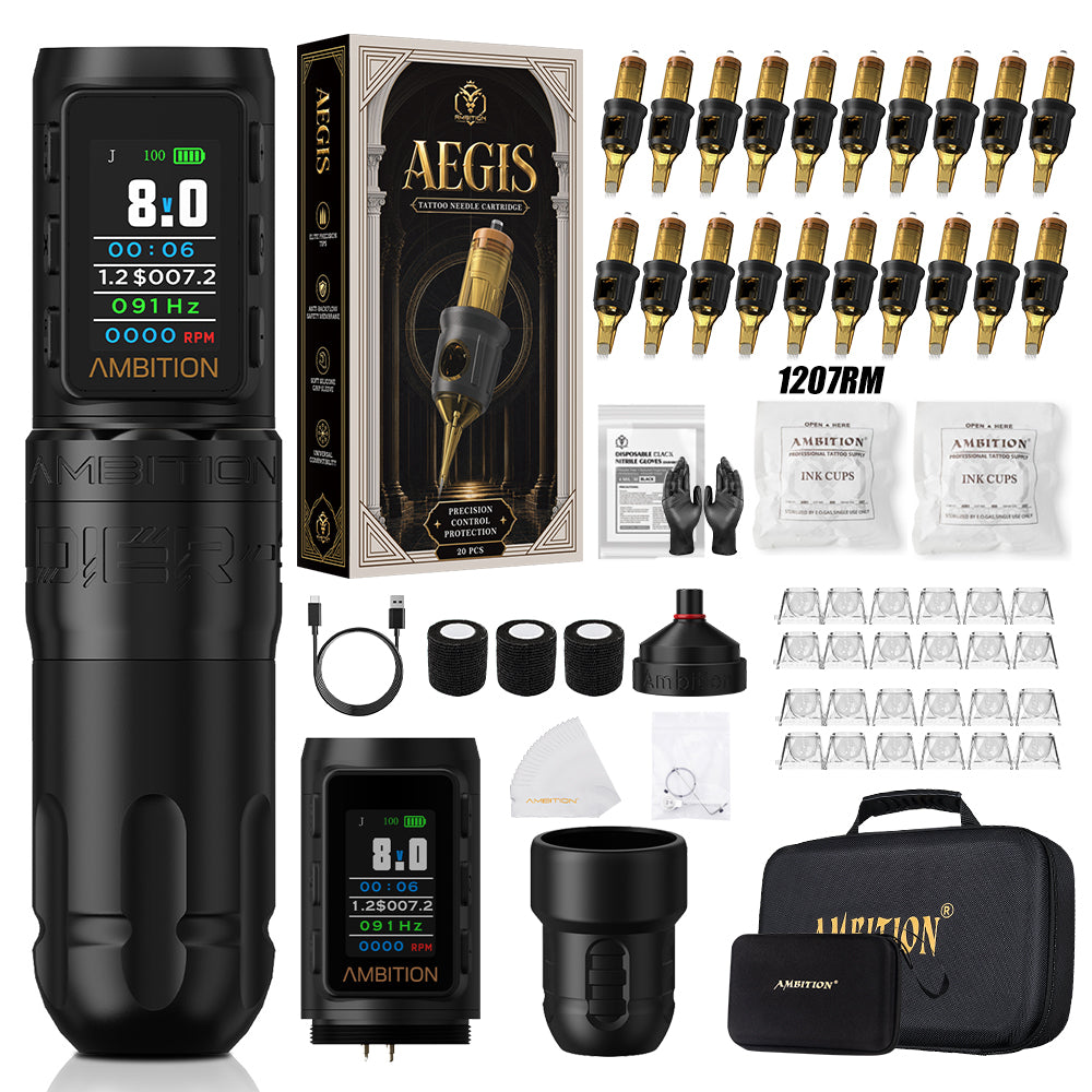 Ambition Soldier 270 S Wireless Tattoo Machine Kit With ORE/AEGIS Tattoo Cartridges 20pcs