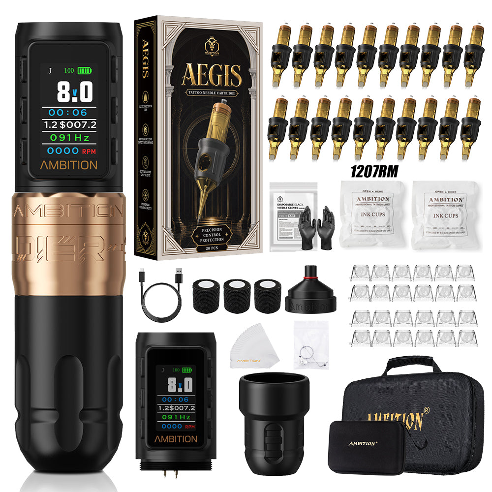 Ambition Soldier 270 S Wireless Tattoo Machine Kit With ORE/AEGIS Tattoo Cartridges 20pcs