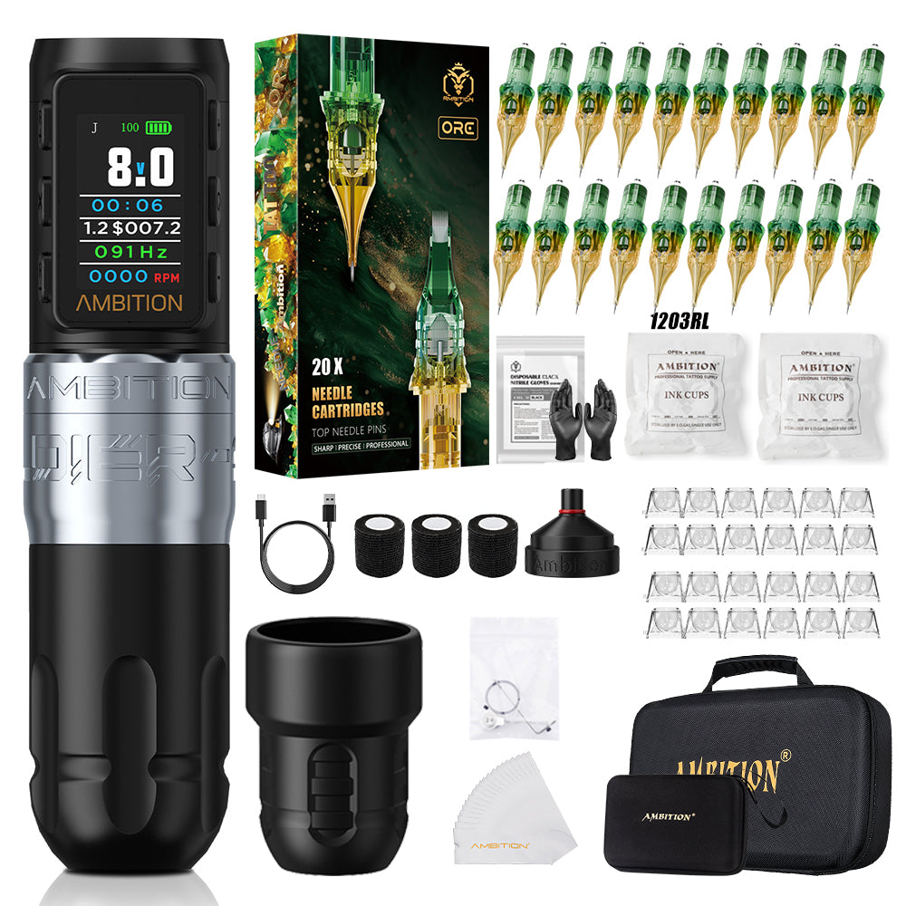 Ambition Soldier 270 S Wireless Tattoo Machine Kit With ORE/AEGIS Tattoo Cartridges 20pcs