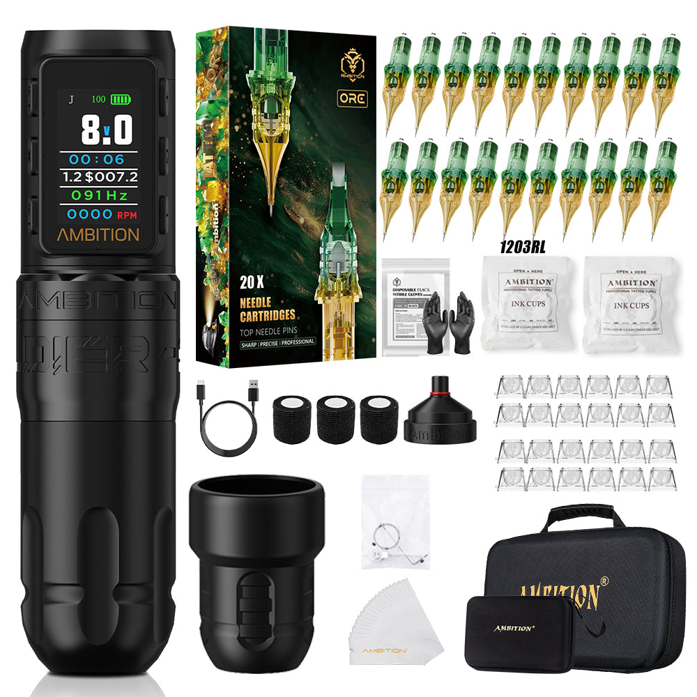 Ambition Soldier 270 S Wireless Tattoo Machine Kit With ORE/AEGIS Tattoo Cartridges 20pcs
