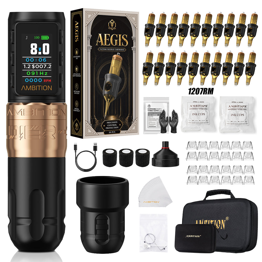 Ambition Soldier 270 S Wireless Tattoo Machine Kit With ORE/AEGIS Tattoo Cartridges 20pcs