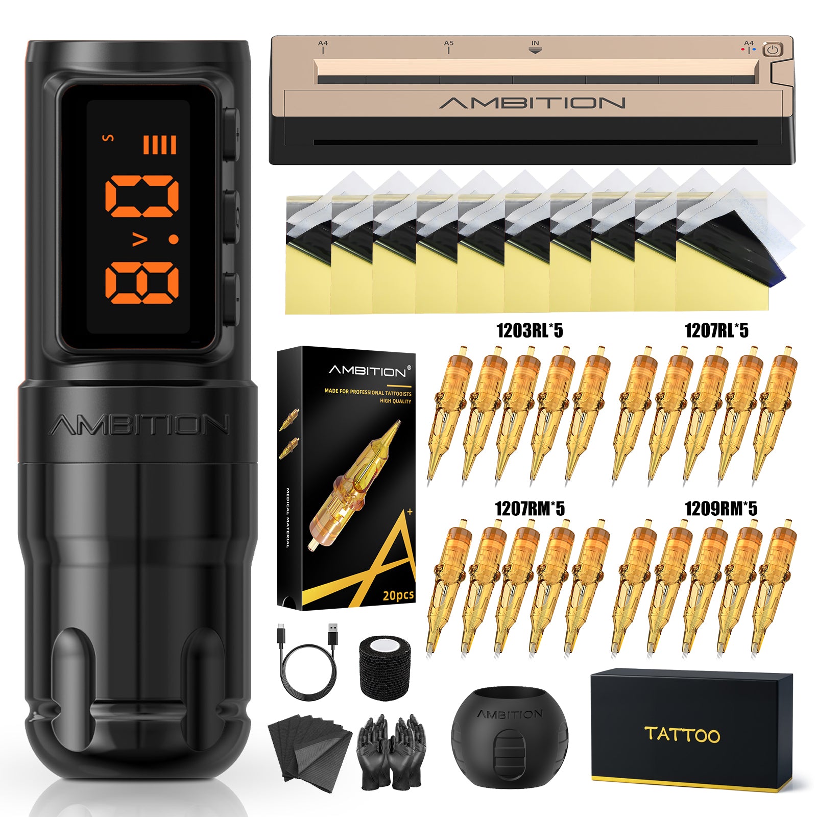 Ambition Kit | Ambition Bolt-X Wireless Tattoo Machine Stencil Printer Kit