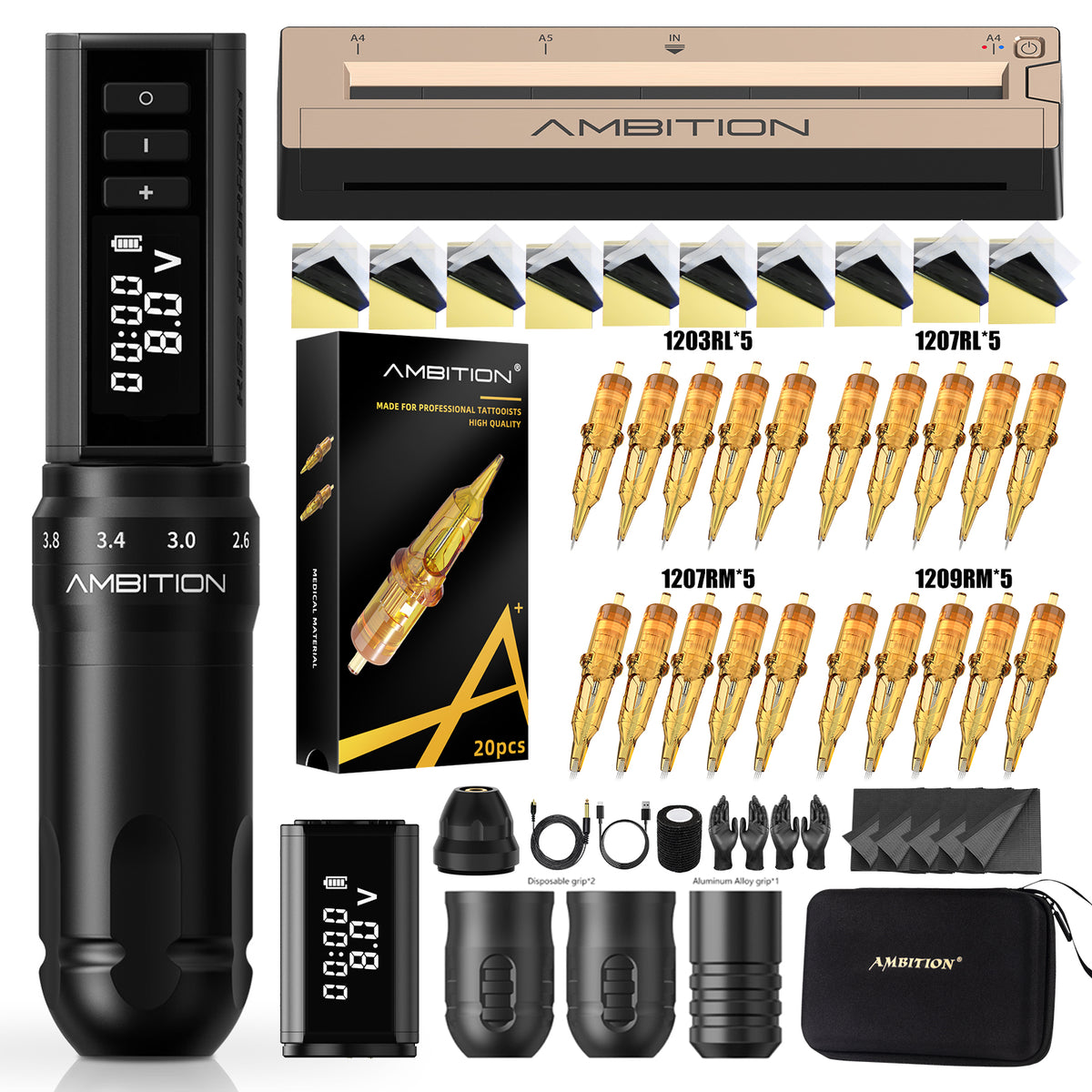 Ambition K1 Hunter Beginner Tattoo Kit – Complete Wireless Tattoo Machine Set