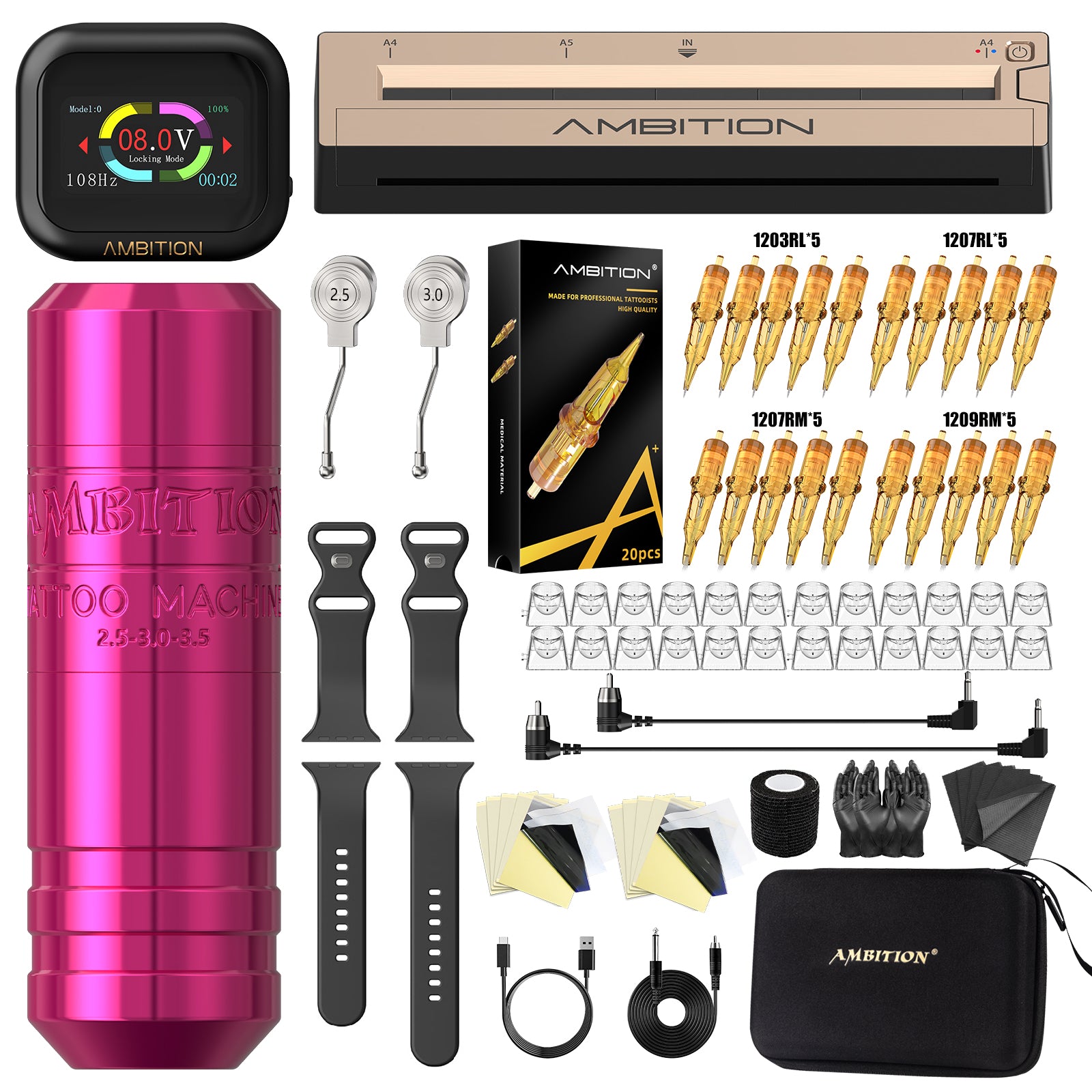 Ambition Torped 28 Wireless Tattoo Kit S1 Plus Watch Battery Stencil Printer