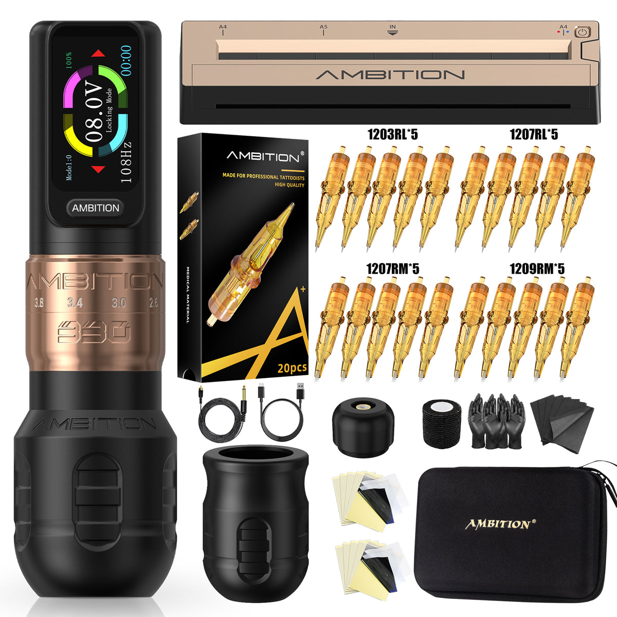 Ambition Seher Plus Wireless Tattoo Machine Kit with Tattoo Transfer Printer