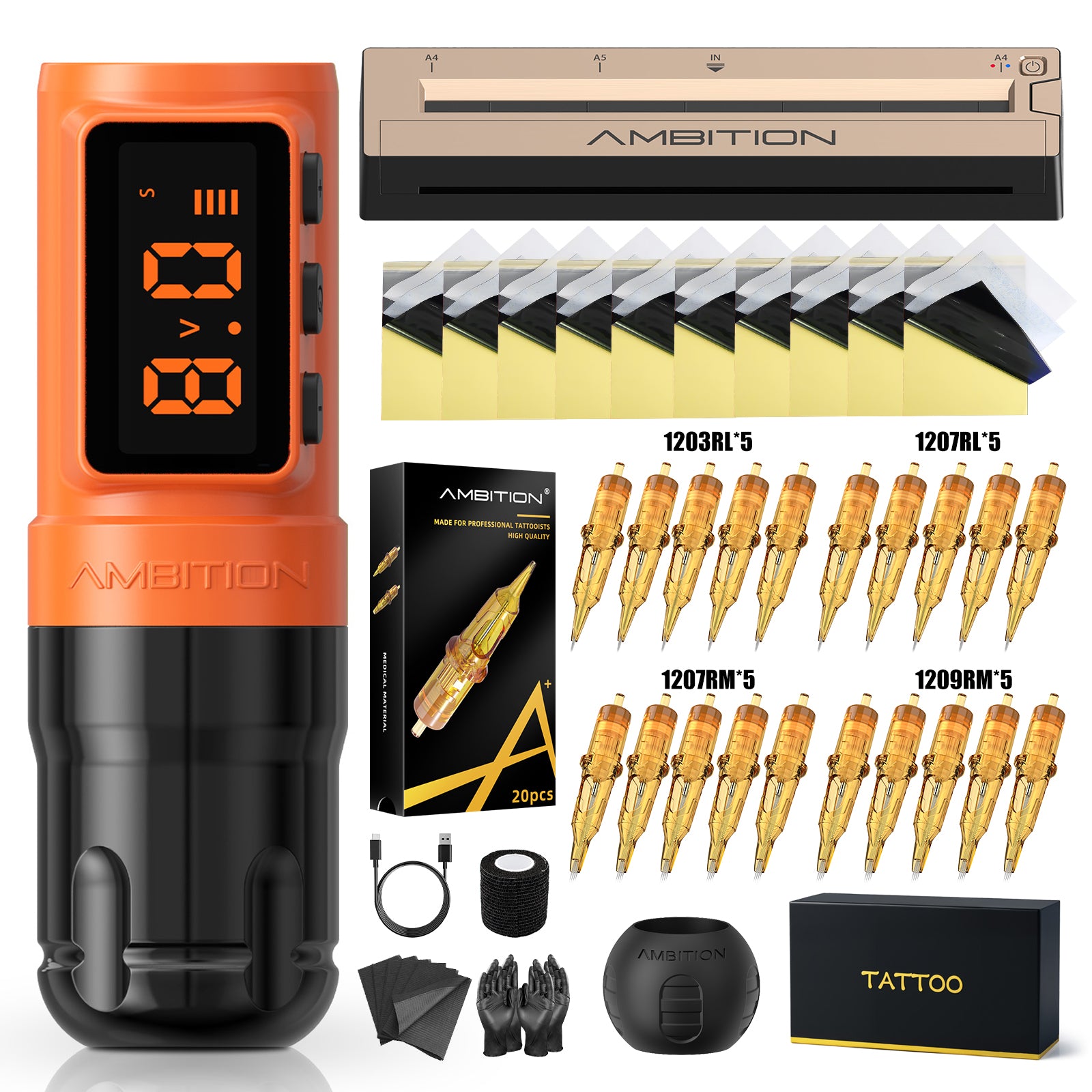 Ambition Shura Rotary Tattoo Machine With Kuark Wireless Tattoo Batter