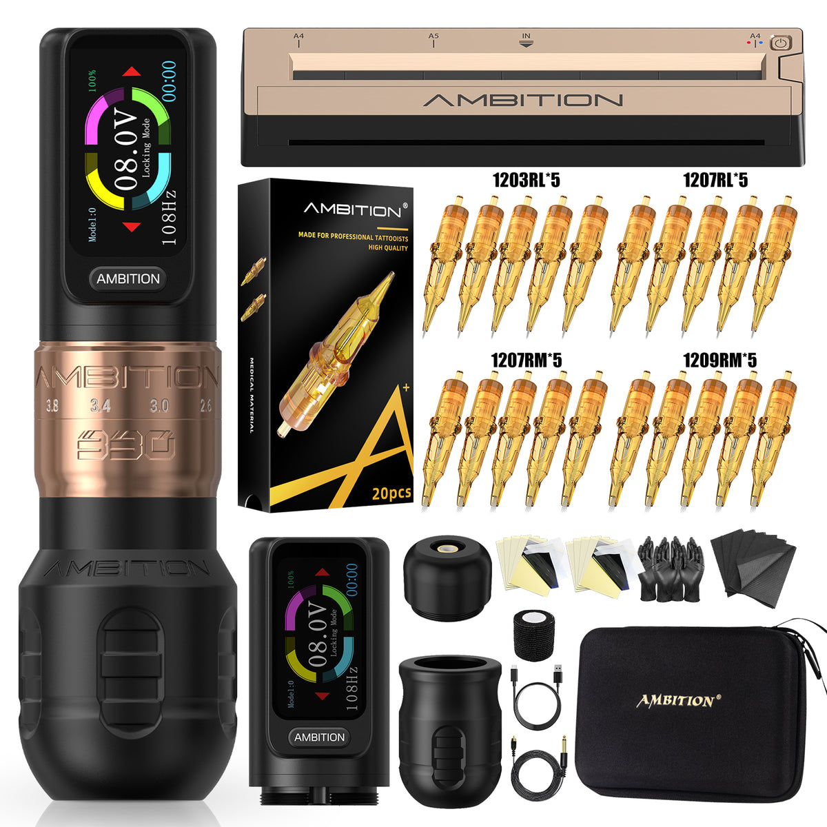 Ambition Seher Plus Wireless Tattoo Machine Kit with Tattoo Transfer Printer