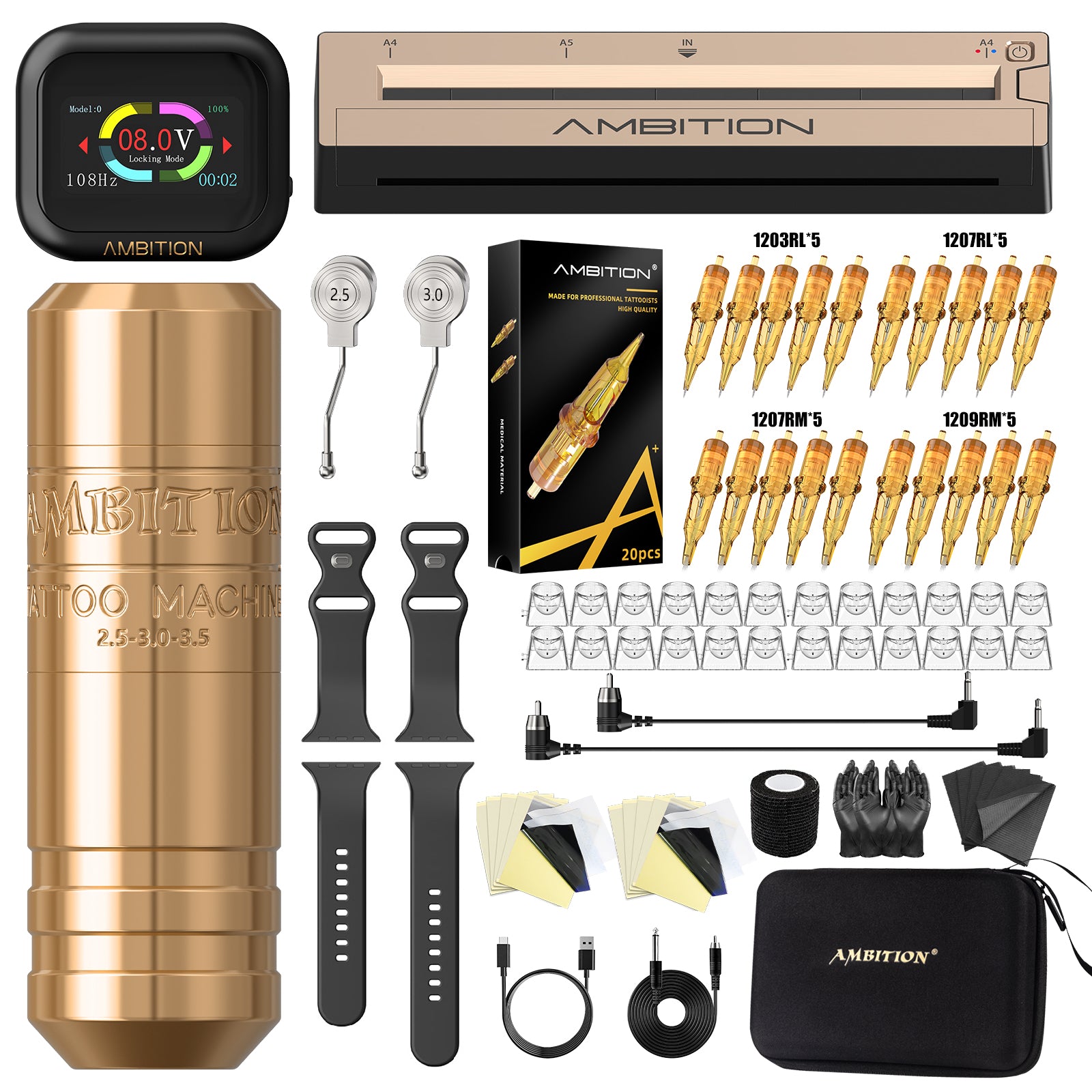 Ambition Torped 28 Wireless Tattoo Kit S1 Plus Watch Battery Stencil Printer
