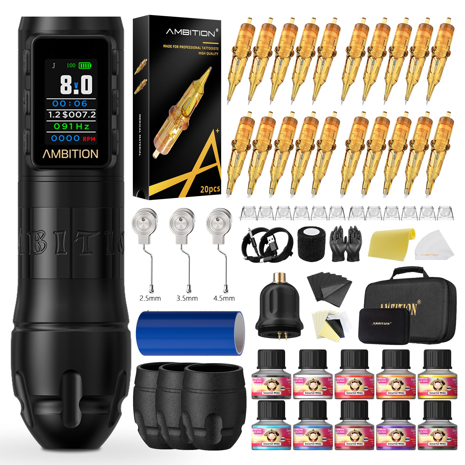 Ambition Vibe Max Wireless Tattoo Machine Kit With Ink