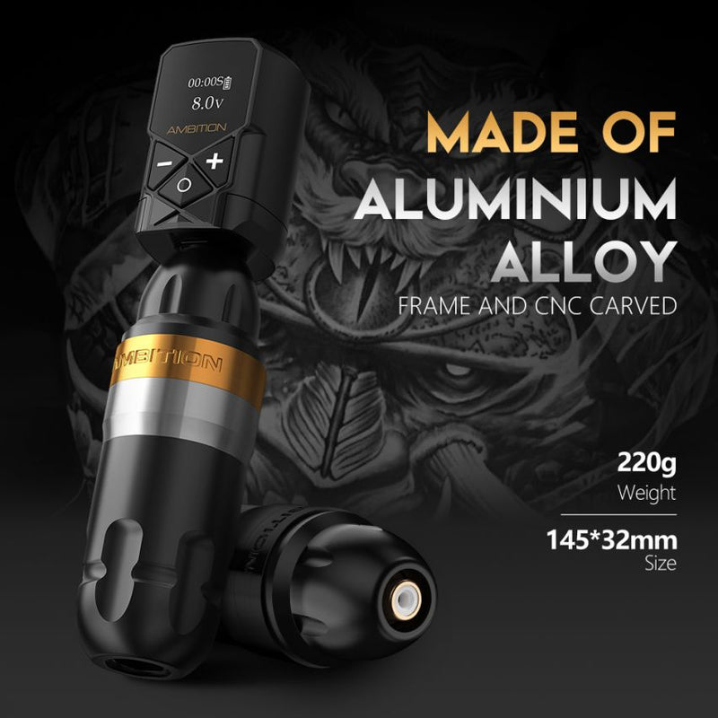Ambition Shura Rotary Tattoo Machine With Kuark Wireless Tattoo Batter