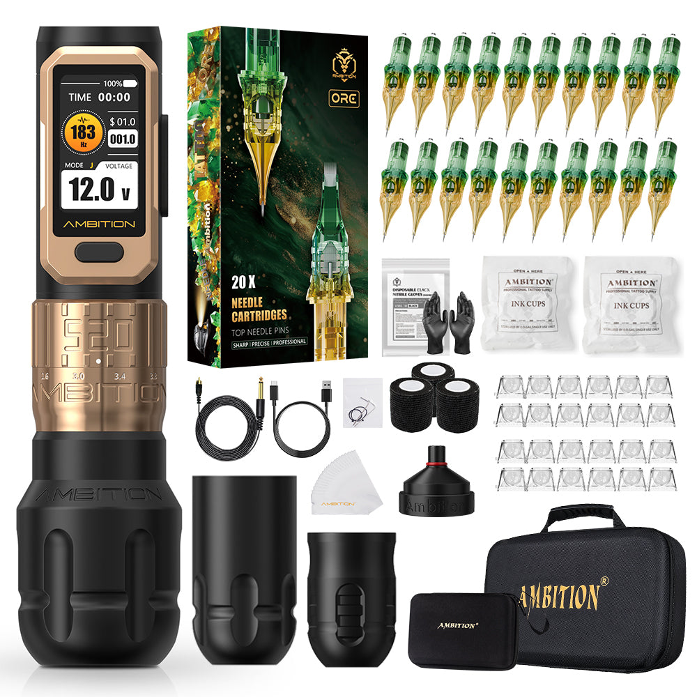 Ambition Soldier Pro 520 Professional Tattoo Kit ORE/AEGIS Cartridges 20pcs