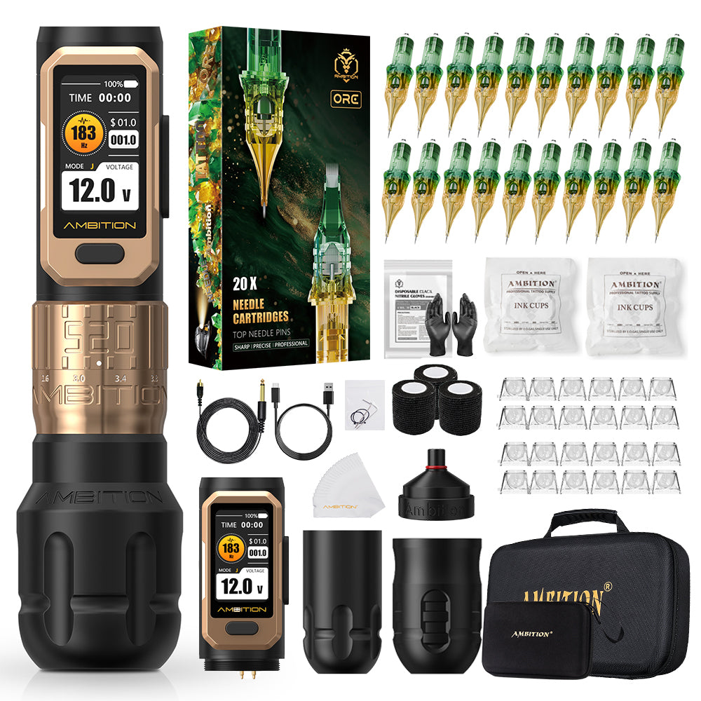 Ambition Soldier Pro 520 Professional Tattoo Kit ORE/AEGIS Cartridges 20pcs