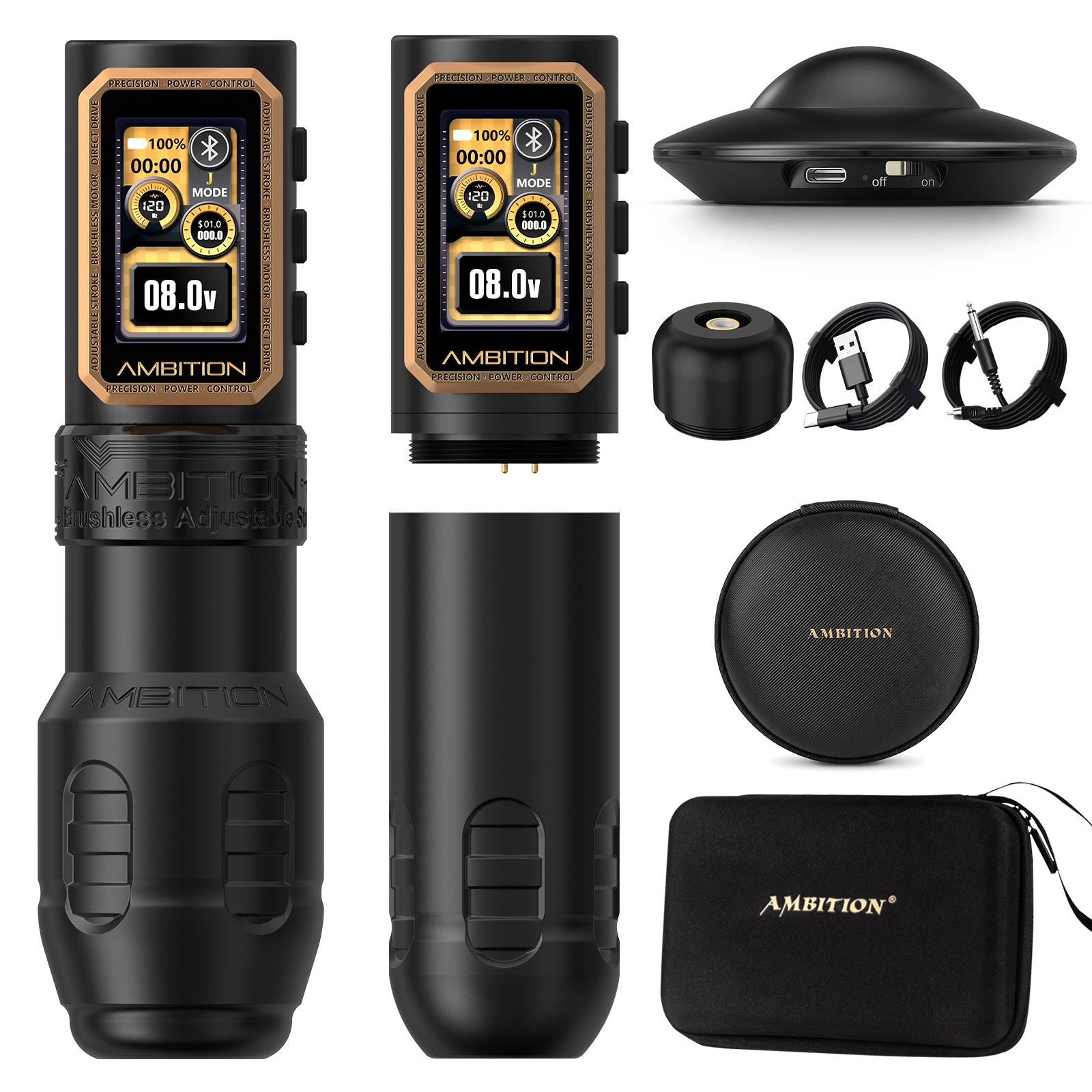 Ambition Epoch Max Professional Wireless Tattoo Machine — 1.0-5.0mm Adjustable Stroke | Brushless Motor